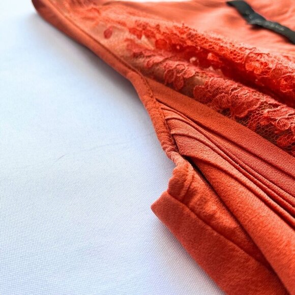 ELIE SAAB ORANGE SILK BLEND SLEEVELESS LACE PLEATED MIDI A-LINE DRESS - 8 (40) - Picture 9 of 12